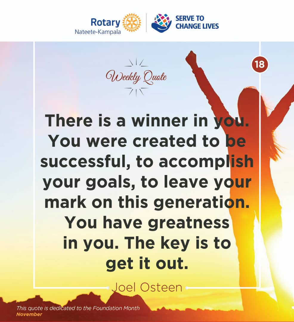 There is a winner in you. You were created:
to be successful, 
to accomplish your goals, 
to leave your mark on this generation. 
You have greatness in you.
The key is to get it out. ~ <a href="/JoelOsteen/">Joel Osteen</a>
Happy New Month our dear partner's in service &amp; friends of rotary
#MondayMotivation