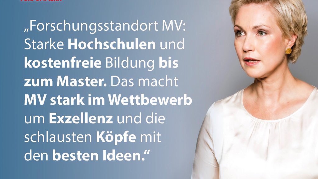 ManuelaSchwesig's tweet photo. Verhandlungen für #MVKoalition gehen weiter: Starke #Hochschulen und kostenfreie #Bildung bis zum #Master oder vergleichbaren Abschlüssen! Alle Hochschulstandorte sollen deshalb erhalten und weiterentwickelt werden. #aufbruch2030 https://t.co/gYWS9KPJBN