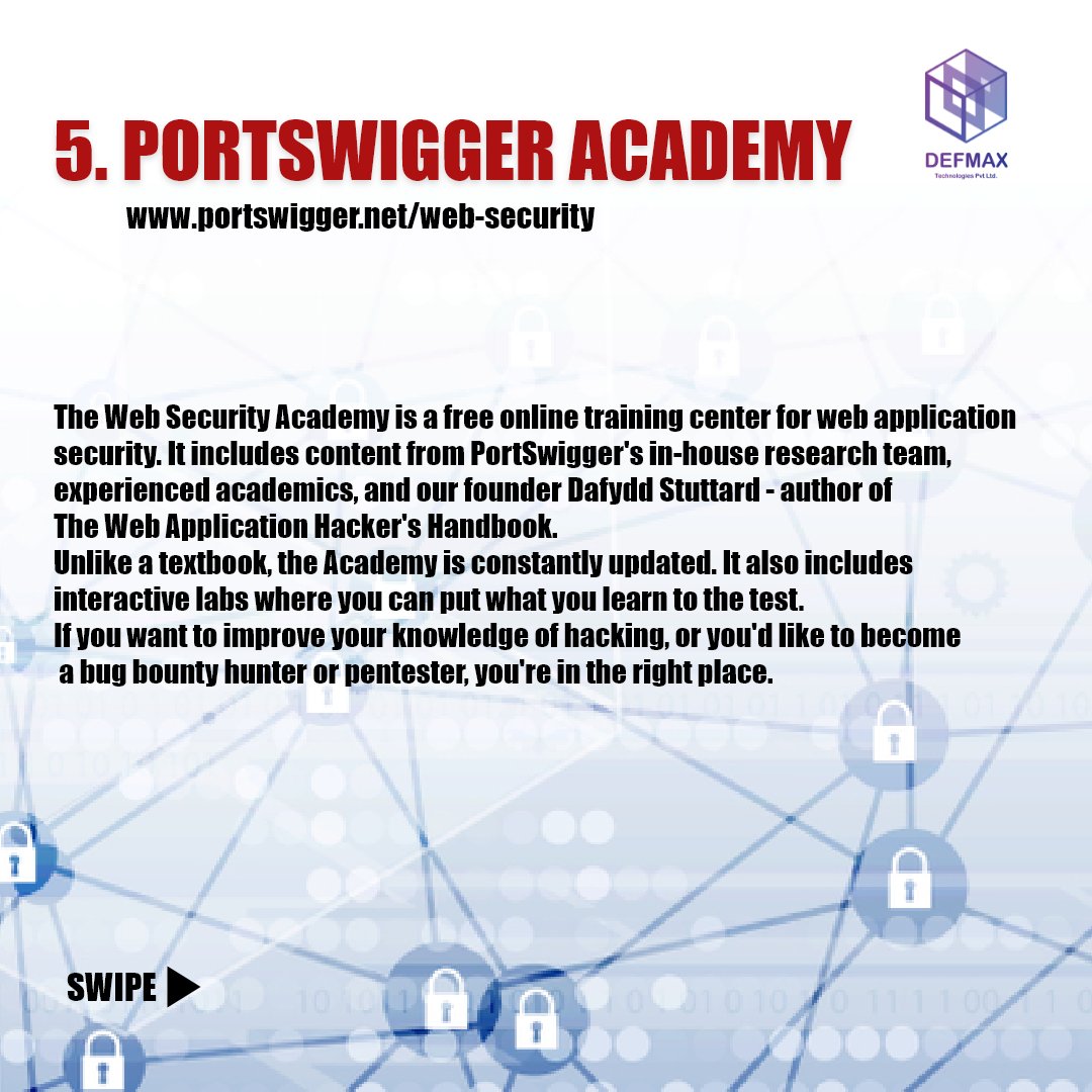 defmax_io's tweet photo. #cybersecurity #learning #free #ethicalhacking #selflearning #cybersecurityawareness #portswiggersecurity #cybrary #securitytube https://t.co/tm3HLNS1hw