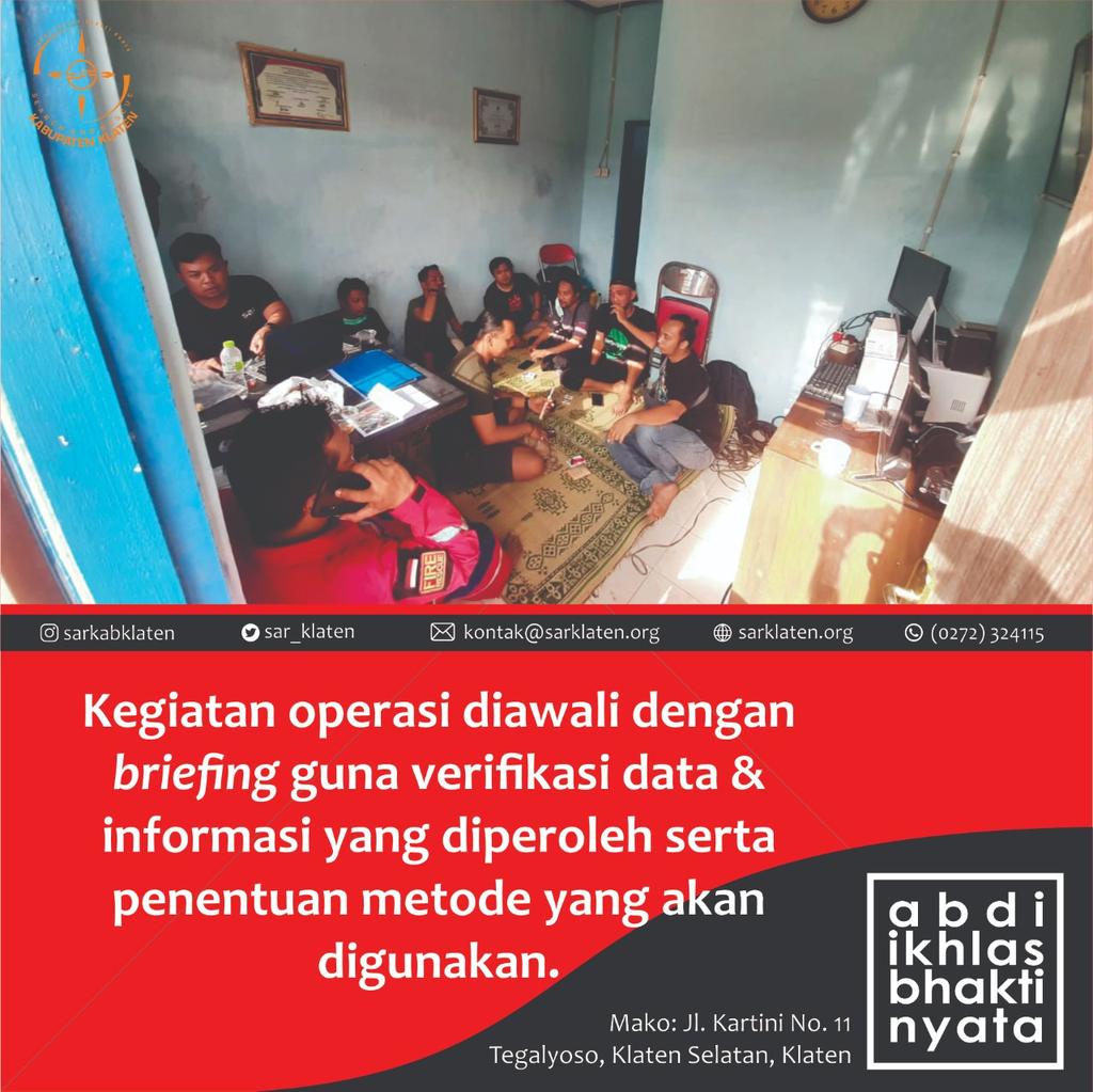 SAR_KLATEN's tweet photo. Operasi SAR
Laka Air a.n Agung Wibowo
di Rowo Jombor, Krakitan, Bayat, Klaten
31 Oktober 2021

Emergency call: 0272 324115

#searchandrescue
#abdiikhlasbhaktinyata
#indonesiacepatpulih
#klaten https://t.co/jN0Uq2woNw