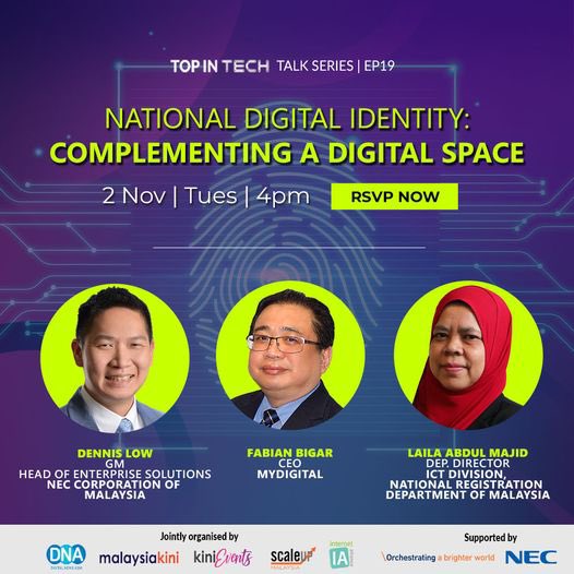 mydigital_corp's tweet photo. Join Mr @FabianBigar, CEO of MyDIGITAL Corporation as he joins other panelist to discuss National Digital Identity: Complementing a Digital Space in the Top in Tech Talk Series (Episode 19), Tuesday, 2 November 2021, 4pm.

Sign up for free at https://t.co/LoxLnyMPM7.

#MyDIGITAL https://t.co/G1xztQGveZ