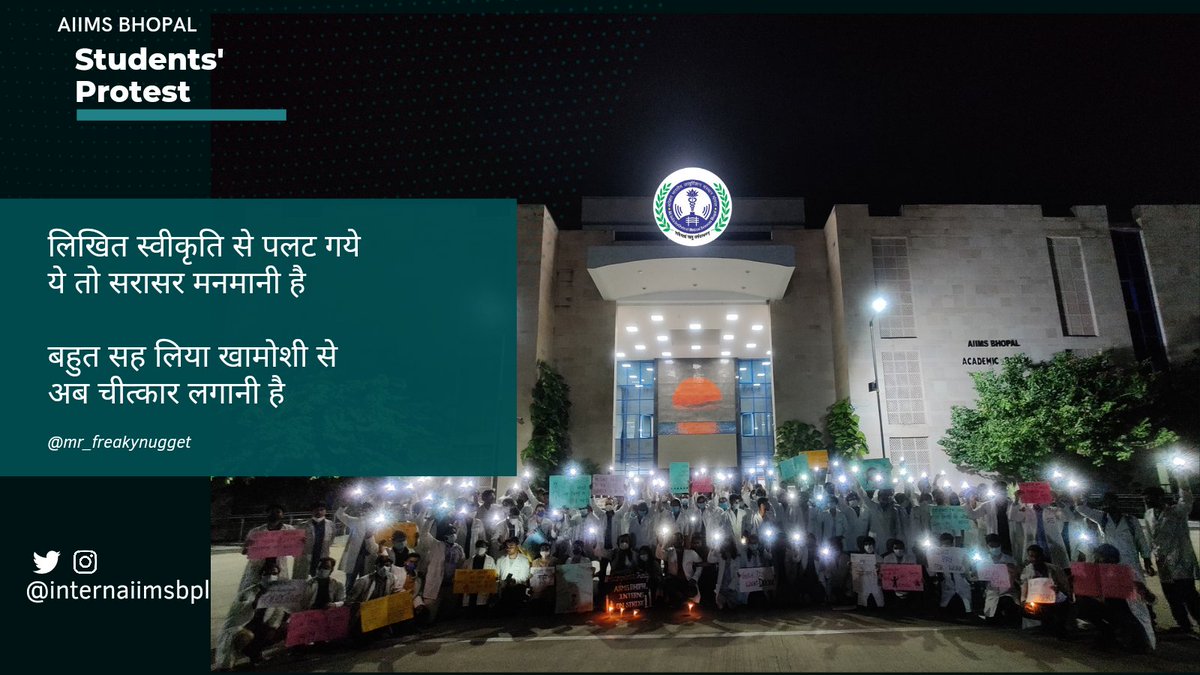internsaiimsbpl's tweet photo. लिखित स्वीकृति से पलट गये 
ये तो सरासर मनमानी है 
बहुत सह लिया खामोशी से 
अब चीत्कार लगानी है
#nocompetentauthority
#aiimsinternon24x7strike 
#protest4studentsright
✍🏻 @mr_freakynugget 

@MoHFW_INDIA
@PMOIndia
@mansukhmandviya
@DghsIndia 
@vijaypsbaghel @DDNewslive https://t.co/0BnEKden2v