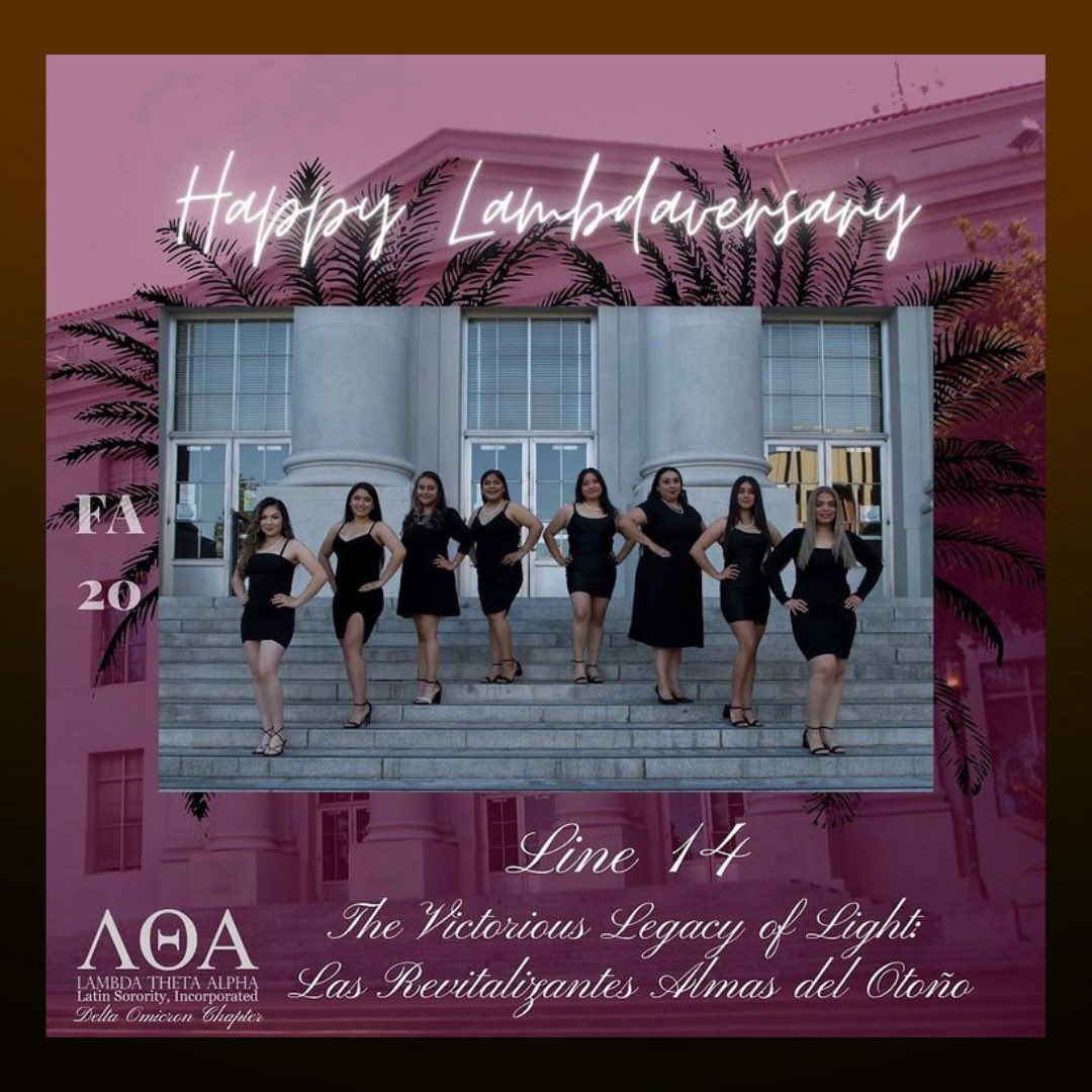 UCBLambdas's tweet photo. The BX Brothers would like to wish the Lovely Lambda Ladies of the Distinguished and Original Delta Omicron Chapter of Lambda Theta Alpha Latin Sorority, Incorporated FA20, Line 14, The Victorious Legacy of Light: Las
Revitalizantes Almas del Otoño a Happy Lambdaversary!!! 🌙❤️🌴 https://t.co/6Nh91bFari