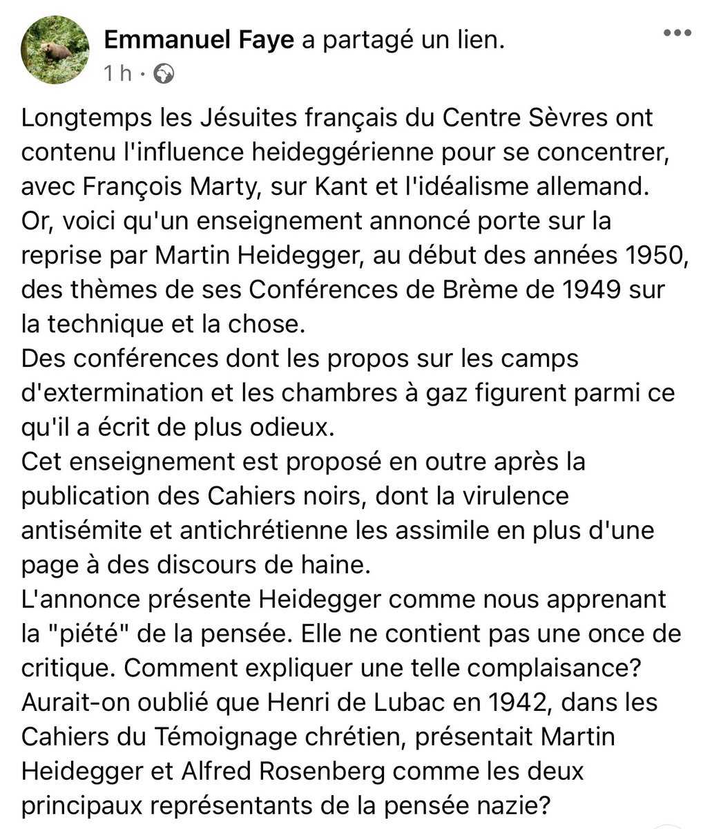 VincentCespedes's tweet photo. #SortirHeidegger
Le retour en force du « Druide nazi » (#Heidegger, vu par #Deleuze) s’explique par l’extrême-droitisation du débat intellectuel. H s’offre une renaissance dans ce contexte de crise de sens, cheval de Troie pour renazifier la #philosophie.
https://t.co/XVnIf6WSDg https://t.co/RzYC7hmfLC