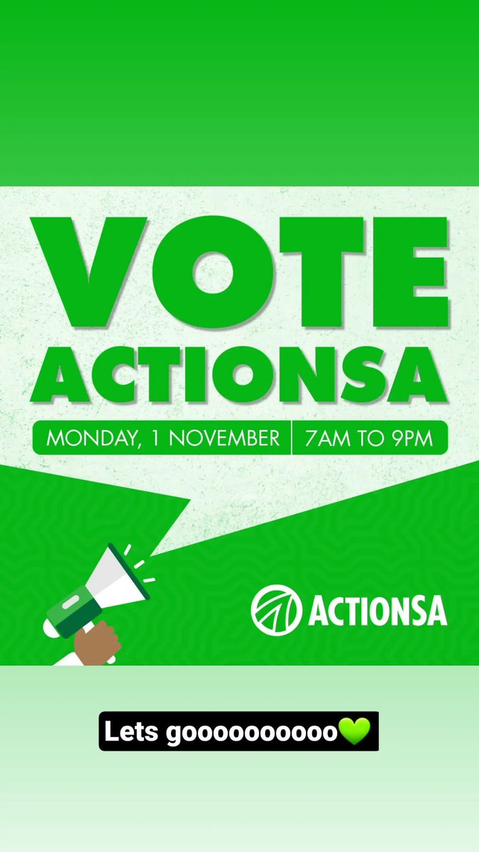 ActionSA777's tweet photo. Today is elections day. Do the right thing and go and vote. If you are unhappy with the state of your country, the only way to change that is through voting. Lets go and VOTE!!! #ActionSA #VoteActionSA #VoteForYourLife https://t.co/0c4BtkI6R5