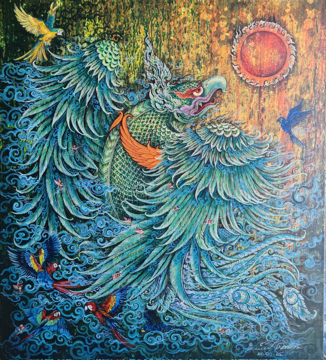 ARTtoU1991's tweet photo. พญาสดายุ (Phaya Sadayu)
size 80x90 cm /acrylic on canvas
#สัตว์หิมพานต์ #ลายไทย #thaiart #drawing #piant #workformoney #monster https://t.co/AipzAnbqtS
