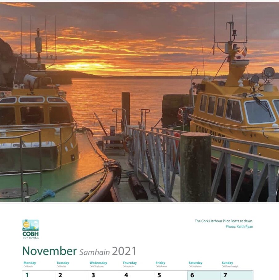 Hello November and a stunning sunrise in this months page on your calendar from Keith Ryan. #cobh #cork #calendar #pilotboats #sunrise