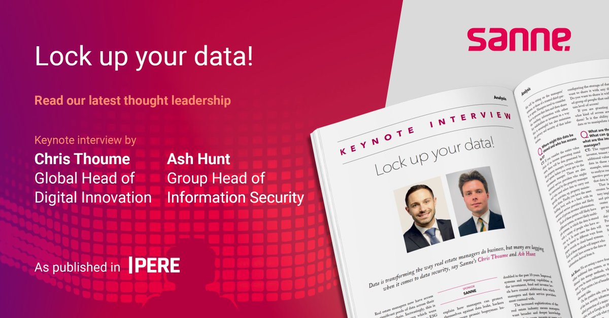 SanneGroup's tweet photo. Data is transforming the way real estate managers do business, but many are lagging when it comes to data security. Sanne’s Chris Thoume &amp; Ash Hunt spoke to @PEREonline on how managers can protect themselves. Full article here > https://t.co/5414VuArhG
#sannelife #infosec https://t.co/ziXJOuU2iX