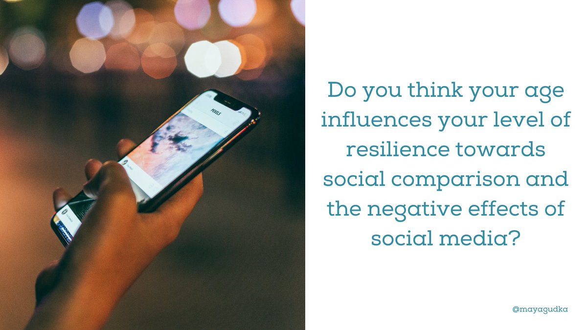 MayaGudka's tweet photo. Do you think your age influences your level of resilience towards social comparison and the negative effects of social media?
 
Research has found that older adults tend to be less prone to negative comparison and anxiety arising from social media. https://t.co/u2ul9KlOY5