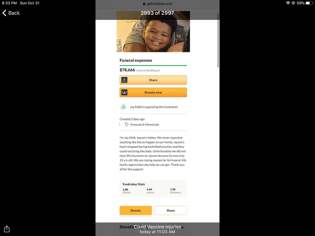 Jayson age 12 died during basketball practice.  His heart stopped.  He had been recently vaccinated.  Shall we suppress his story?  Shall we look away?  Shall we deny that this is happening at elementary schools bereft enough of any common sense to force this upon children.