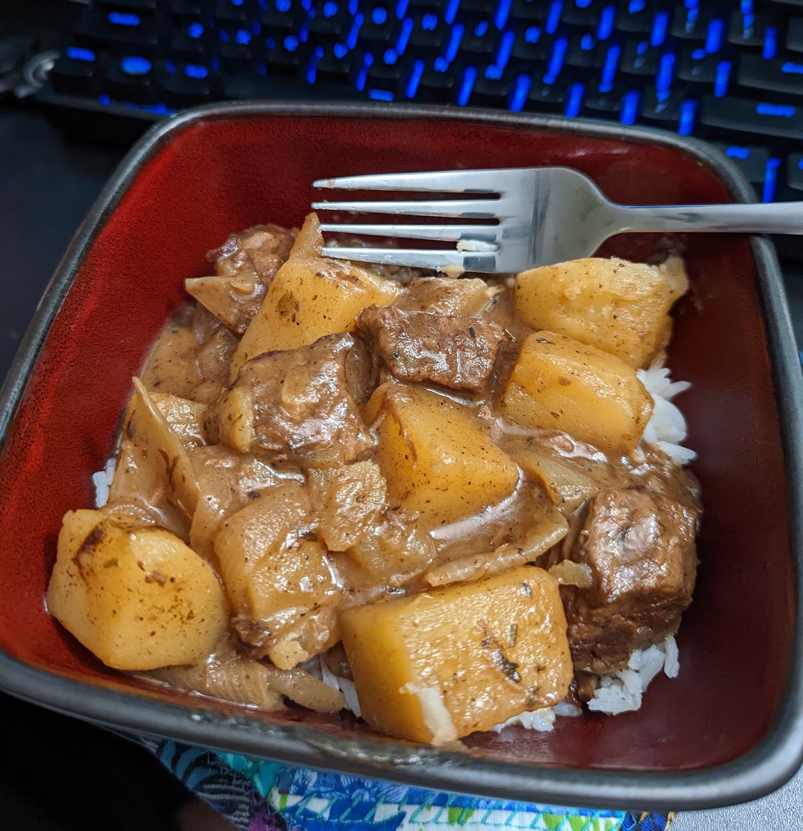 CodeDanEXE's tweet photo. Not the most visually impressive dish, but I made some beef stew that came out really good! I underestimated how long it takes to cook this though... #phoenixcooks https://t.co/gylBmhkswL
