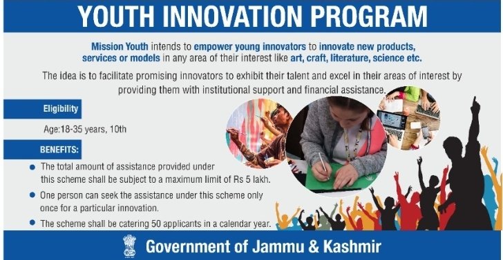 umer_1994's tweet photo. To empower youth of J&K to innovate new products, services or models in any area of their interest like art,craft, literature,science,etc
The endeavour is to facilitate promising innovators to exhibit their talent and excel in their area of interest!
#youthInnovationProgram https://t.co/hWOZ6g4CWF