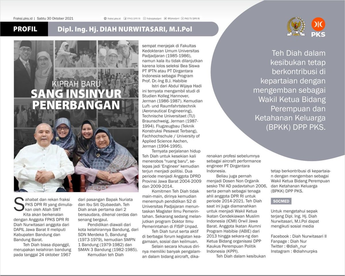 PKSejahtera's tweet photo. Ternyata Bu Diah, biasa dipanggi Teh @diah_nur adalah alumni Jerman dan insinyur penerbangan.. :) ini dia biodata singkatnya https://t.co/Z7QquOXNgB