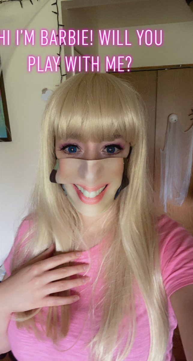 CheesyHipster's tweet photo. Today I was Barbie! When ya gotta wear a mask to work why not your own face lololol https://t.co/ZgSP3zn1Fq