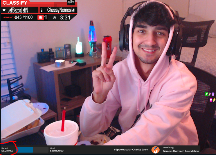 Class's tweet photo. Ended up raising $5,250 for the #Spooktober charity stream for @GamersOutreach!! 

So happy we have a community who can come together and change some kids lives 💜 https://t.co/josUWBX5mr