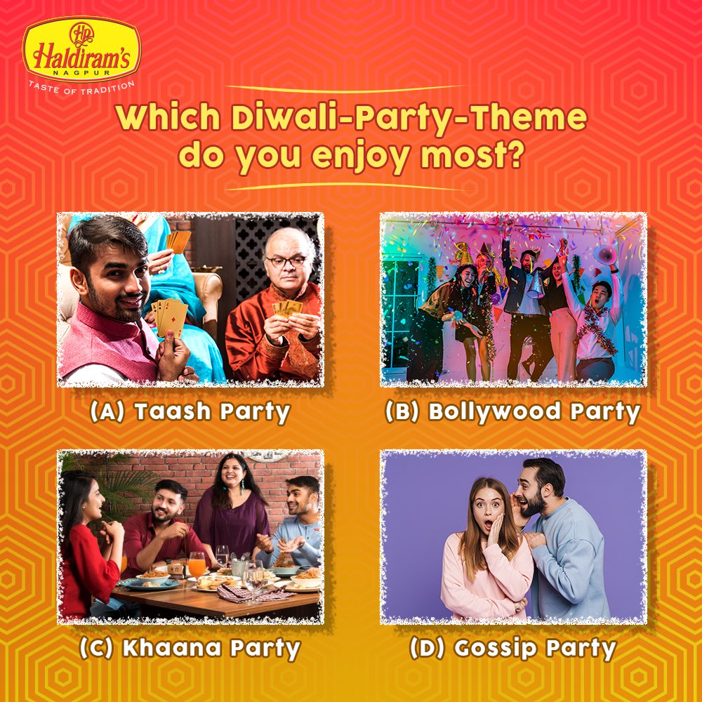 NagpurHaldirams's tweet photo. It’s that time of the year when we all love to dress up &amp; attend a whole lot of exciting #Diwali parties. So, what theme party do you like throwing or attending the most during the festive season? Tell us below. 👇
#Haldirams #Diwali2021 #ThemeParties #Celebrations #FestiveSeason https://t.co/qcrFMMY9yX