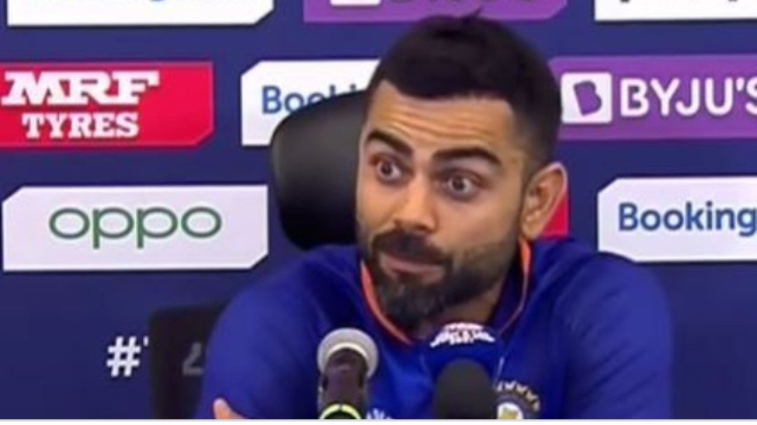C4CRICVENKATESH's tweet photo. Last week, this was Kohli's expression when someone asked him about replacing Rohit Sharma with Ishan Kishan at the top of the order. But, yesterday he has done exactly the same in the match against NZ. Probably, now it is our turn to show that expression.
#INDvsNZ https://t.co/RyCYUrpP9D