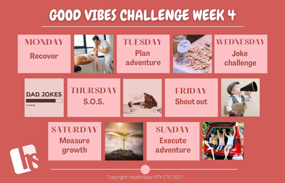 HealthStyleOz's tweet photo. #GoodVibesChallenge week 4

A new week and new #GoodVibeChallenges

Let's go!

Hit the link to check it out

https://t.co/Vo6kWVK1Kh

#GoodVibesOnly #mentalhealth #hope #optimism #gratitude #mindfulness #adventure #connections #purpose #positivepsychology https://t.co/DCX24DMtSW