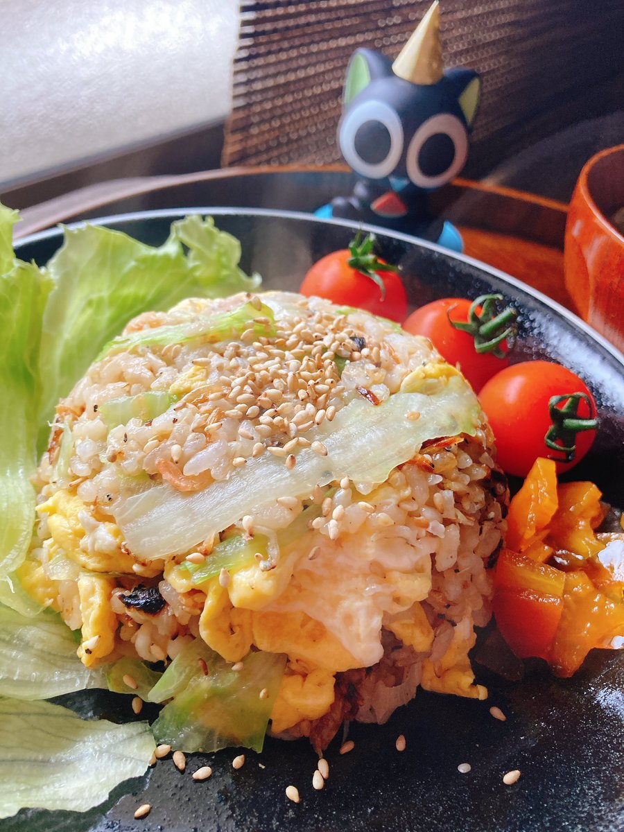 「お昼はしらすと小エビとレタスのチャーハンだよ小黑 急に給料日前の節約飯みたいにな」|ベス野郎のイラスト