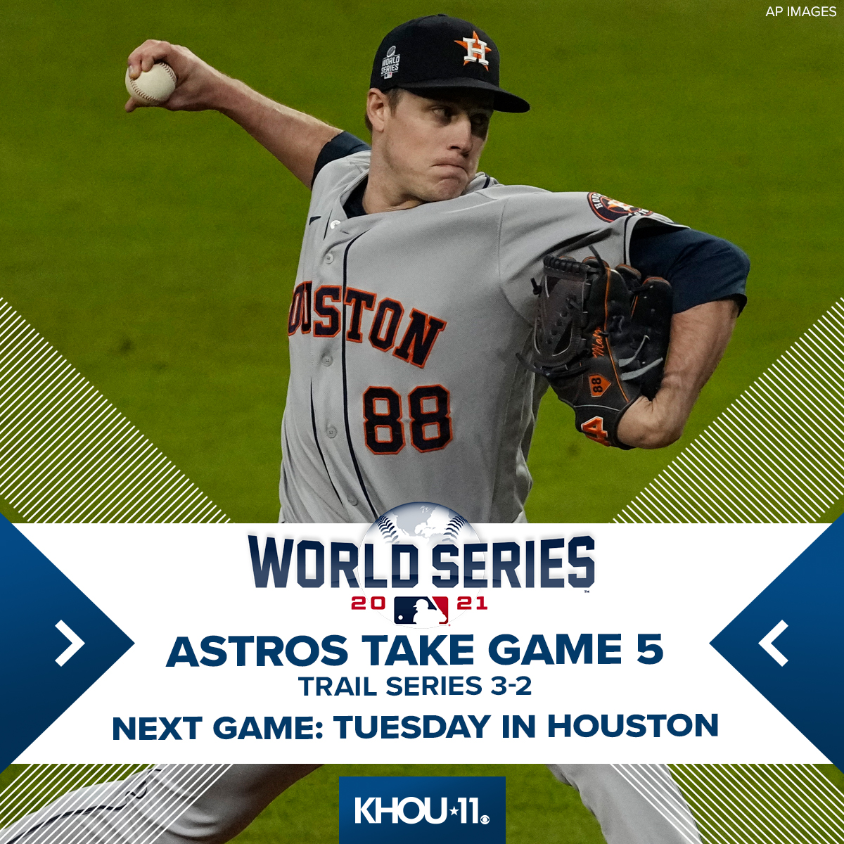 KHOU's tweet photo. SERIES HEADING BACK TO HOUSTON!! ⚾⚾⚾ With their backs against the wall, the Astros took care of business in Atlanta tonight to force a Game 6 in Houston Tuesday!  #ForTheH #KHOU11 #WorldSeries #Postseason

https://t.co/mOjmUvf62G https://t.co/phu7tWyznU