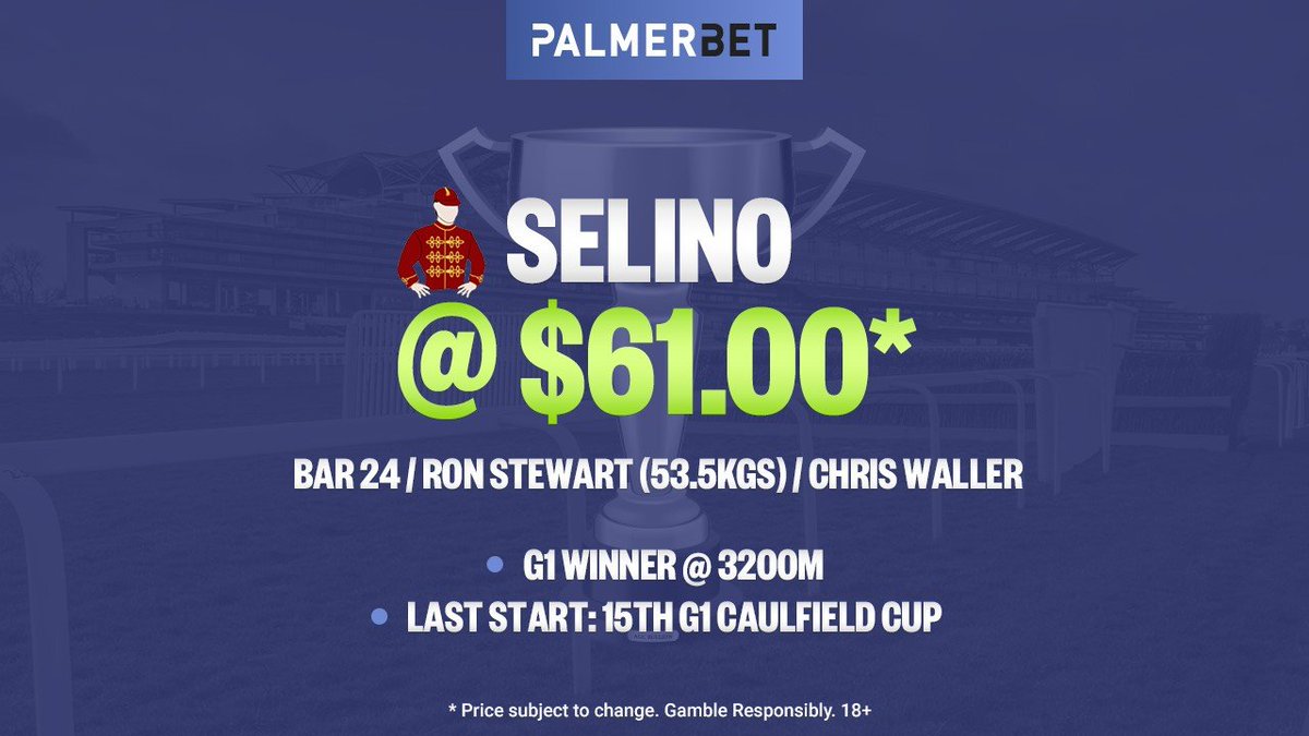 PalmerbetAU's tweet photo. SELINO won the Sydney Cup back in April.

He will get the trip.😉

Bet on #MelbourneCup 👉  https://t.co/6vNXX86hbY

#SpringCarniValue https://t.co/hKNWo45Yz4