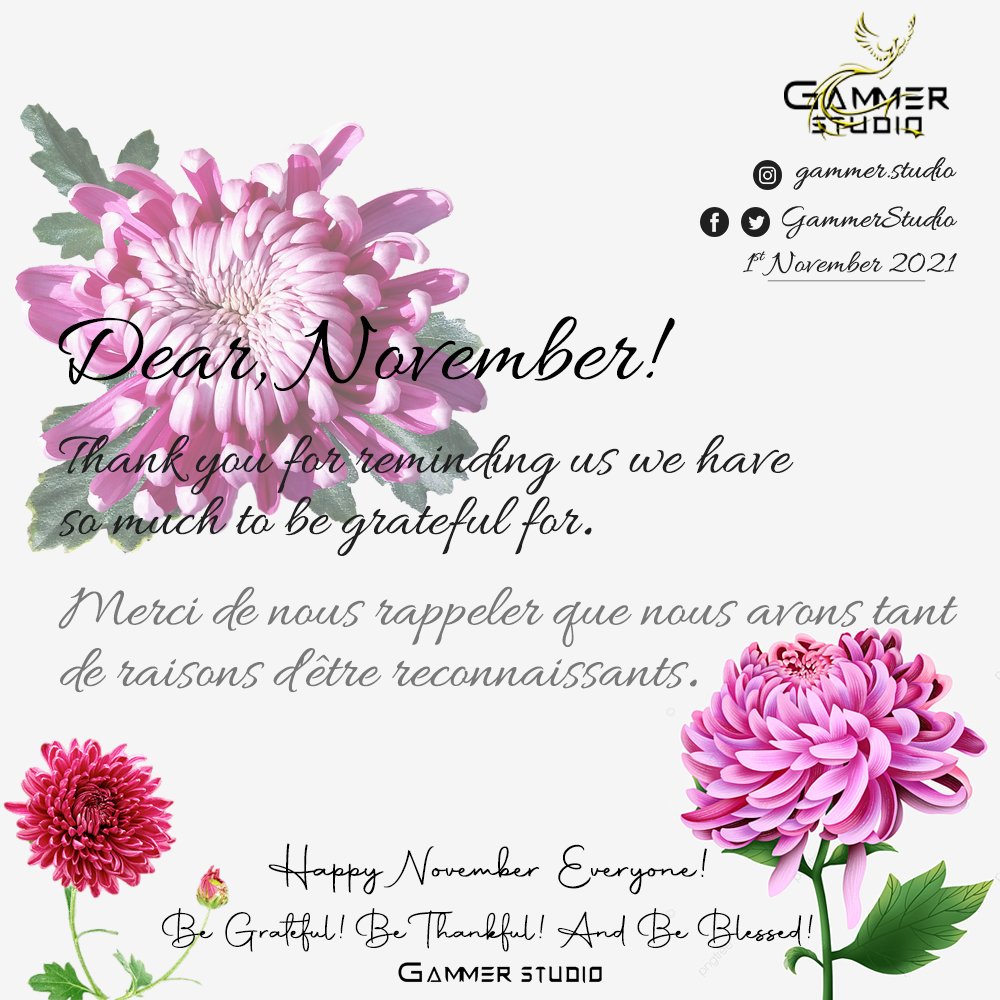 GammerStudio's tweet photo. Cher novembre !
Merci de nous rappeler que nous avons tant de raisons d'être reconnaissants.

#NovemberWish #November #November1st #AllSaintsDay #newmonth #HappyHalloween2021 #HappyHalloween #HappyNewMonth #grateful #Thankful #blessed #BlessedAndGrateful https://t.co/yXIOitzE5I