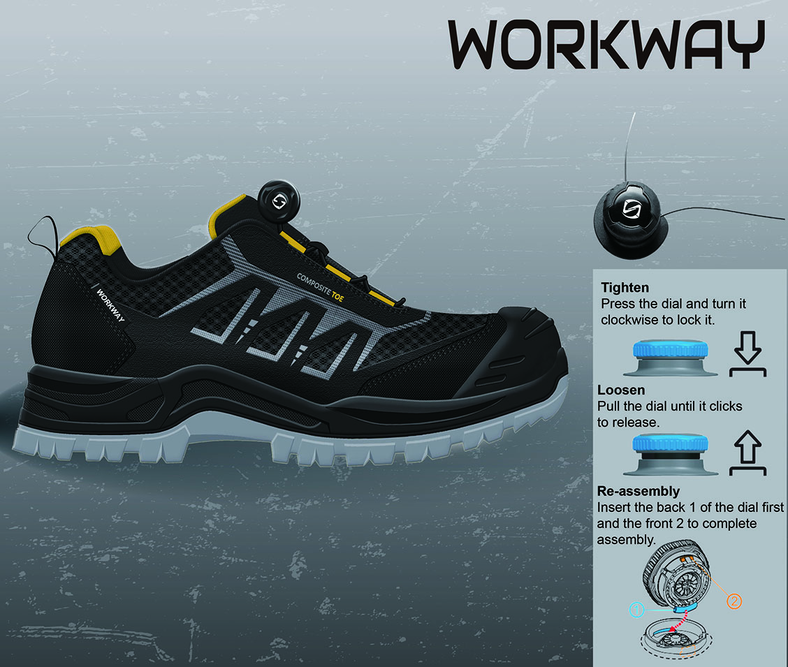 AllenC_WorkWay's tweet photo. Designed for durability in hostile climatic environments, #WorkWay safety shoes equipped with #SPINON dial lacing system are ideal for use in a lot of work environments, like Construction, Electric, Heavy Industry, Light Industry, and Logistics.#Arbeitsschutz #CalzadoDeSeguridad https://t.co/FVrk06UIBI