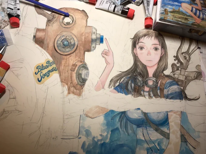 色入れ。肌色から入れていきます。大抵、時間が無いのでパーツ毎に仕上げていきます。 