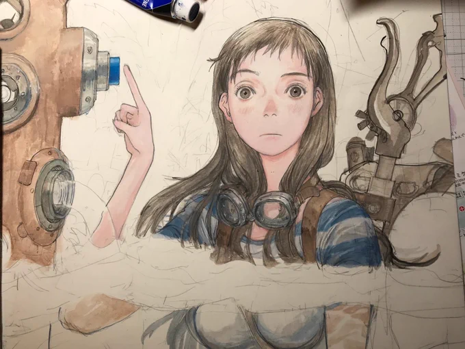 色入れ。肌色から入れていきます。大抵、時間が無いのでパーツ毎に仕上げていきます。 