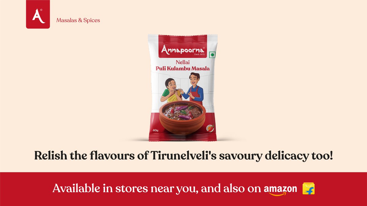 AnnapoornaMasal's tweet photo. Nellai special Puli Kulambu try pannalaena, innaikke pannunga!😍🤤
Shop our Tirunelveli special mouth-watering Puli Kulambu Masala in stores near you, or on Amazon, Flipkart, Swiggy or BigBasket! 🛍️
#PuliKulambu #Gravy #TamilNaduCuisine #Tirunelveli #AnnapoornaMasala https://t.co/iEQ81v9qHP