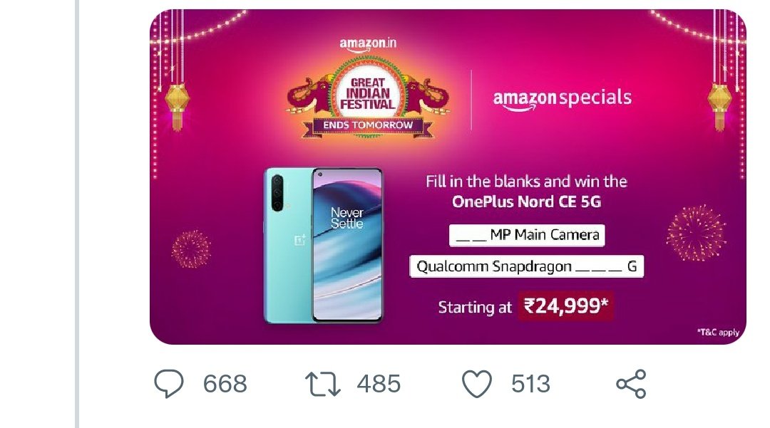 Sunnyjqames's tweet photo. @amazonIN 64MP Main Camera
Qualcomm Snapdragon 750G https://t.co/1LQw2ecD4r