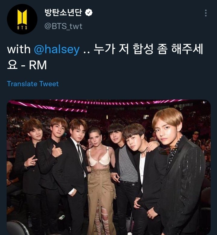 ohhmyheartuuu's tweet photo. When namjoon asked army's to edit him in because he missed the group photo with Halsey and army's just— https://t.co/6erLKeCKM5