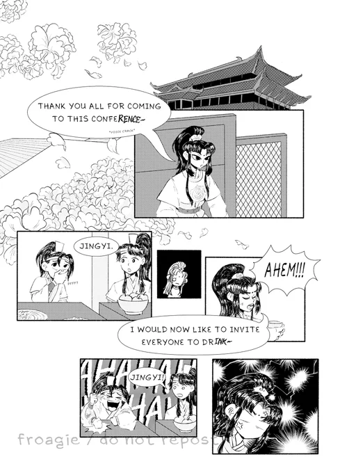 first 4 pages of my mdzs postcanon slice of life fancomic    o(-(   hbd wei wuxian 