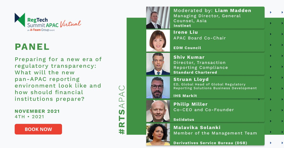 RegTechInsight's tweet photo. RegTech Summit APAC Virtual is this Thursday - 4 Nov - and we're geared up for this panel on preparing for a new era of regulatory transparency.  

https://t.co/onbK4Fyl26

#RTSAPAC #regtech #regulatorytransparency #datagranularity #dataquality #dataaccuracy #datalineage https://t.co/f1GNTZNE9m