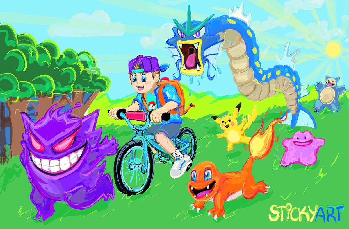 stickyARTc's tweet image. I drew Myself as a poketrainer for @JazzaStudios art challenge #PokemonArtTrainer