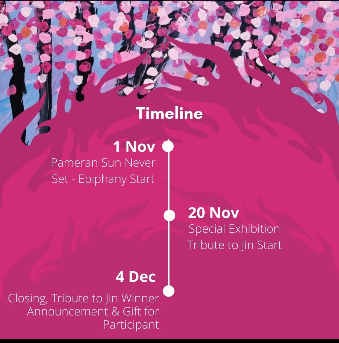 BintangUngu3's tweet photo. ARMY kami undang untuk melihat pameran lukisan Ephipany karya penyandang austime ini di mulai dari 1 Nov-4 Des, dilanjut pameran karya seni khusus tribute to Jin mulai 20 Nov. Puncak acaranya pada hari ulang tahun Jin, 4 Des 2021. Rangkaian kegiatan ini GRATIS!
#Epiphanyproject https://t.co/YoZMOGUQZG