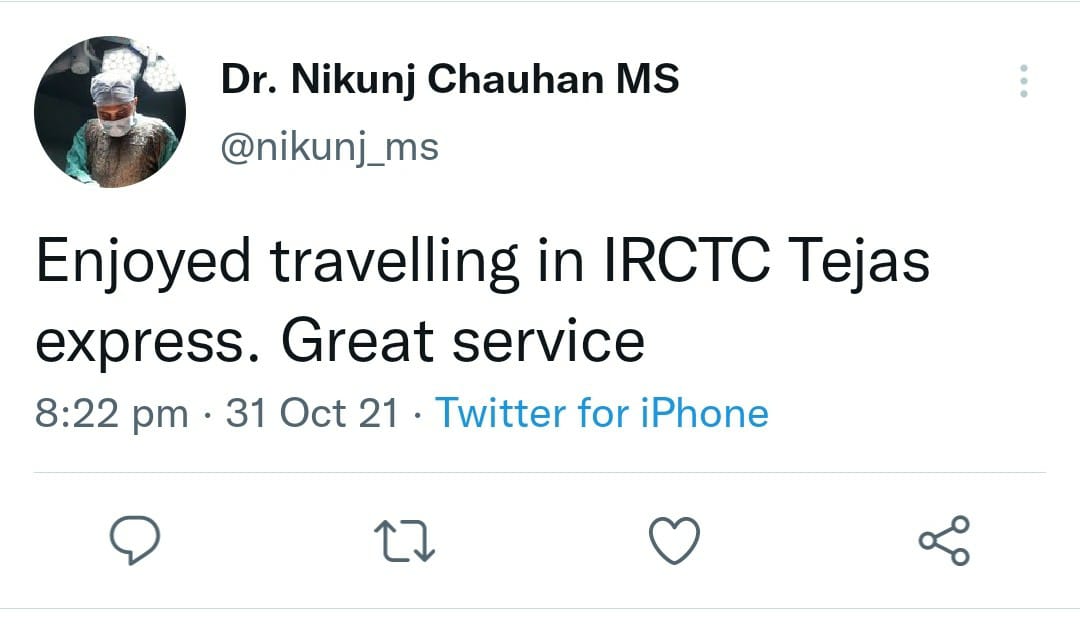 IRCTCofficial's tweet image. We at #TejasExpress always aspire to make our passenger&apos;s travel experience most comfortable. Here are a few passenger feedbacks on Tejas Express services.
#TejasExpress #GoTejasGo