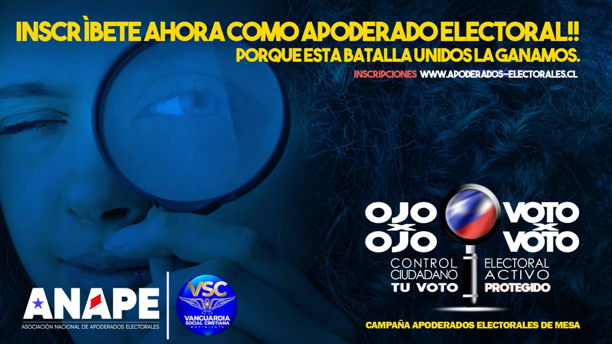 AsocNacApodElec's tweet image. Inscríbete ahora cómo apoderado electoral!!
apoderados-electorales.cl