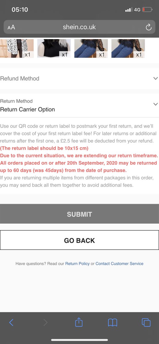 Sherriff100's tweet photo. @SHEIN_official I’m trying to return an order but your website doesn’t let me ‘submit’ help please! https://t.co/e5VlQDtvFW