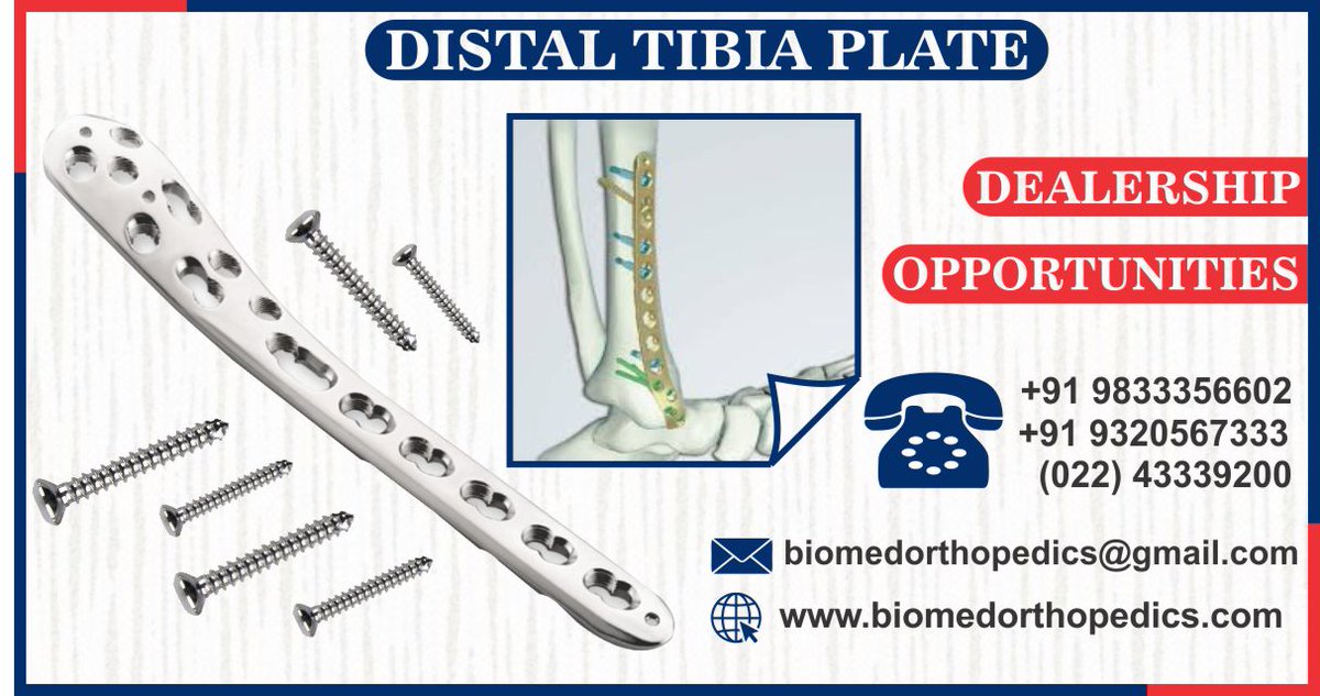 orthopedbiomed's tweet photo. Distal Tibia Plate is an anatomic fixation system, which features angular stability and optimal plate placement. Reduced plate thickness in head portion spares the thin soft tissue layar of the Distal tibia.
#distaltibia #distaltibialfracture #osteotomies #traumaimplants #trauma https://t.co/flRh0jkIWF