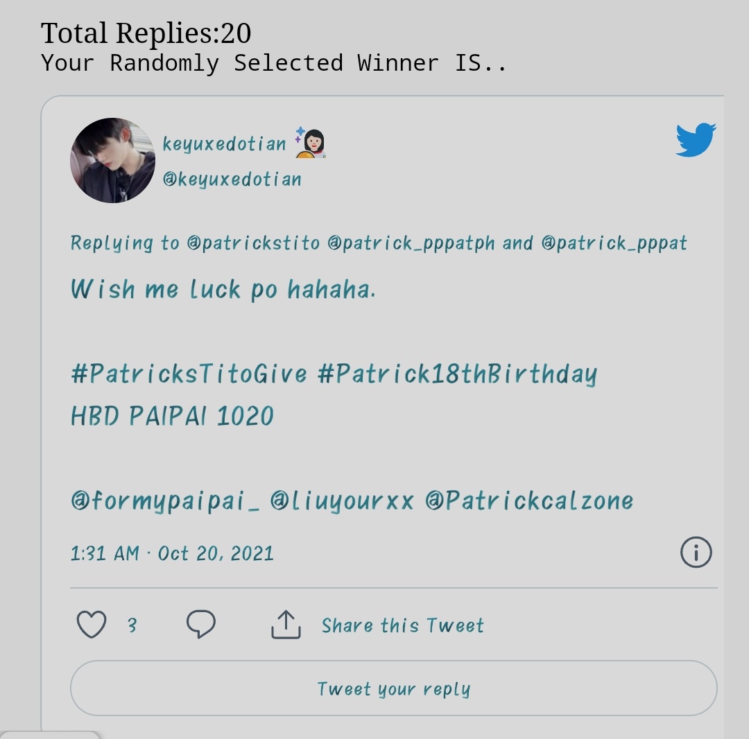 patrickstito's tweet photo. then the 2nd winner for my #patrickstitogive patrick finkler bday giveaway ๐
1 chunzen yogurt bottle + unofficial gifts
@keyuxedotian pls kindly dm me your shipping details until midnight, else will allow me to pick a new winner ๐ congrats! https://t.co/3H83bX9ZQR