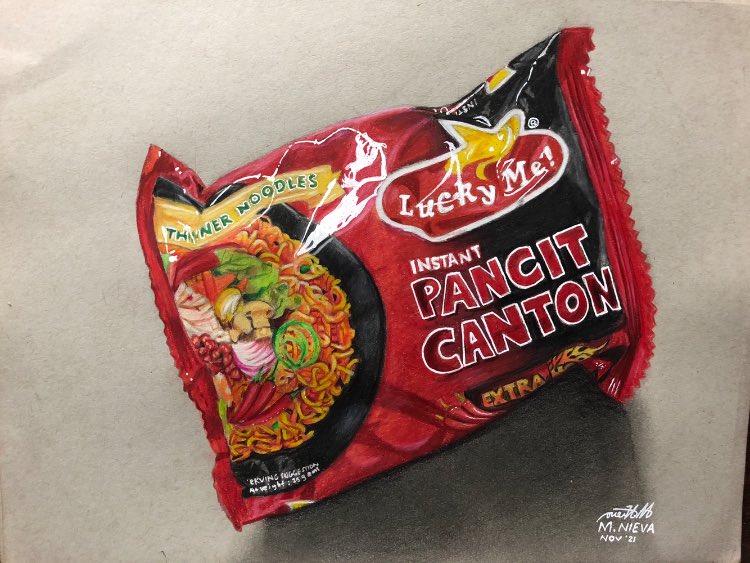 My drawing of Pancit Canton this November 1st..

Prismacolor colored pencils on strathmore toned gray sketchpad
#art #artph