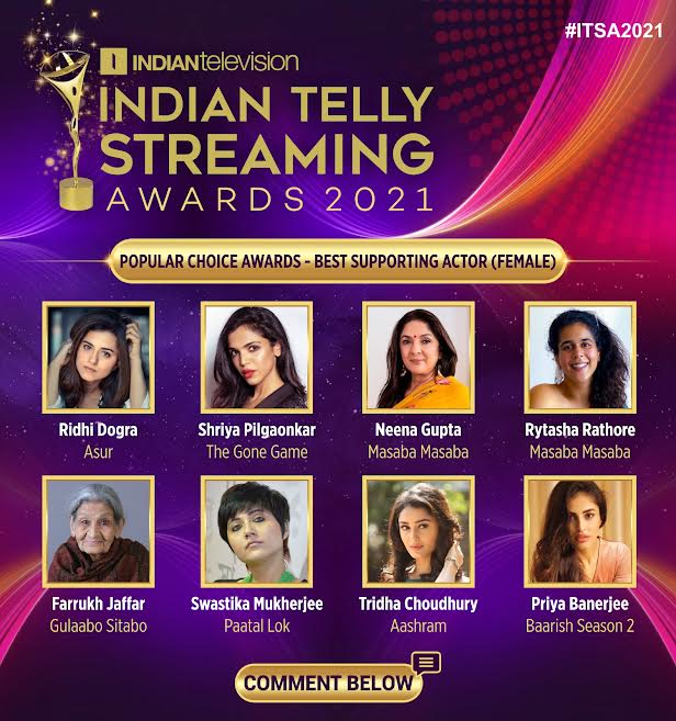 tellychakkar's tweet photo. Comment below! Who is your Best Supporting Actor Female for The Indian Telly Streaming Awards 2021.
Voting Link - https://t.co/PeeNK0yR2Z
#TellyStreamingAwards2021 #TSA #ActorMale #bestactor #actor #awards https://t.co/7Q4bTfqtkH