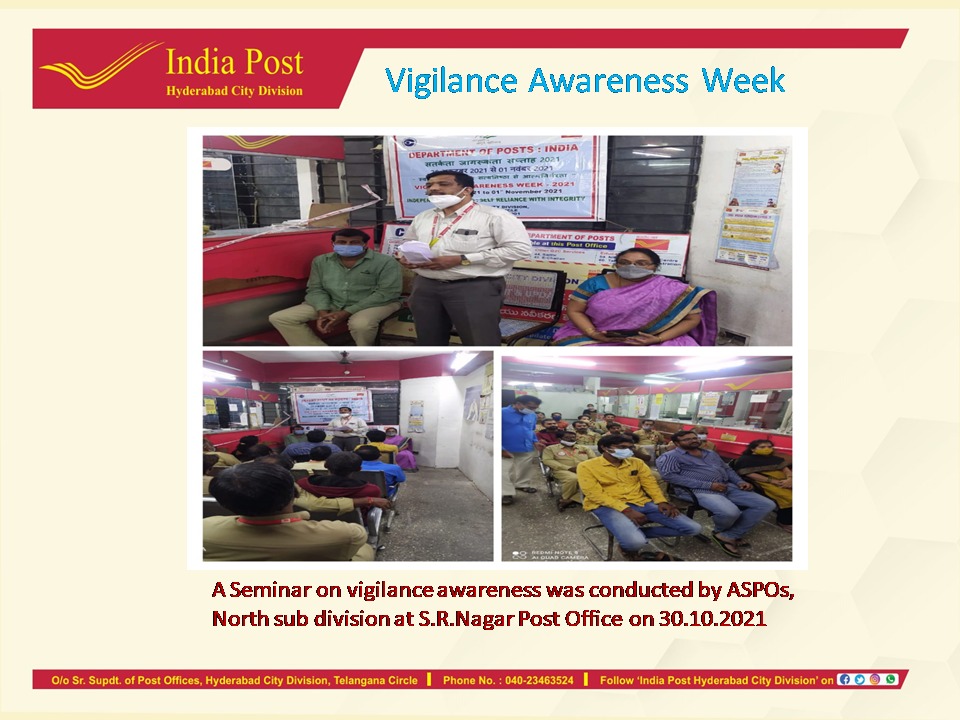 Seminar on Vigilance Awareness..#vigilanceawarenessweek #indiapost #hydcitydivision #Hyderabad <a href="/IndiaPostOffice/">India Post</a>