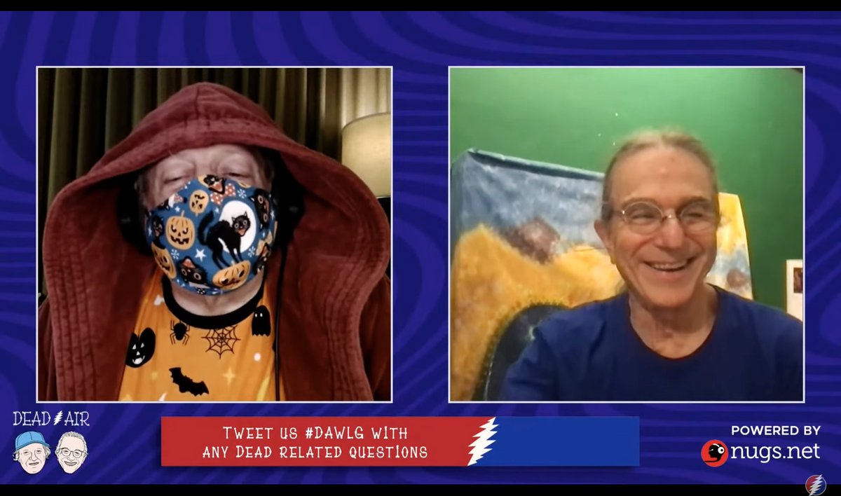 legslambert's tweet photo. Tour finale ensemble: special jammies-&amp;-mask, both because it's Halloween and because these West Coast shows end late as hell in my time zone! And the perfect trick-or-treat guest on the last night: founding Merry Prankster #KenBabbs #dawlg #davidgans #deadandcompany @nugsnet https://t.co/TQBZacW4ix