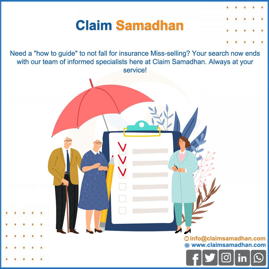 claimsamadhan's tweet photo. Need a "how to guide" to not fall for insurance Miss-selling? Your search now ends with our team of informed specialists here at Claim Samadhan. Always at your service!

#insuranceclaims #insuranceclaimsrejection #TeamClaimSamadhan #ClaimSamadhan https://t.co/XqdfsPN7Wi