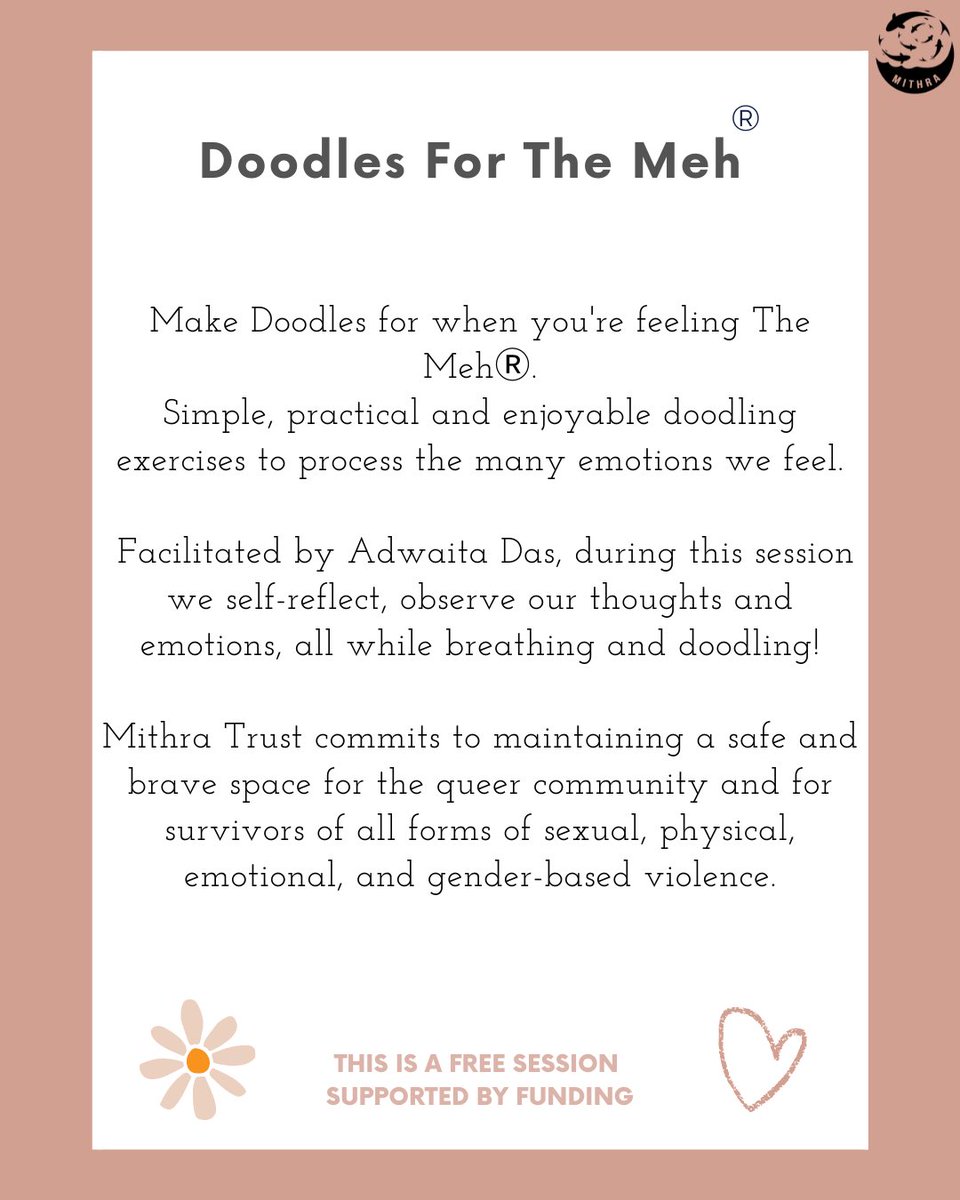 MithraTrust's tweet photo. Here is the schedule for November with @adwaita_one and Bhairavi. You can sign up for :
Let's Discuss The Meh https://t.co/ALhs1ECJ5B 
Doodles For The Meh https://t.co/brEuyrnozl
Writing For The Meh https://t.co/LlgvXsjsuD
#mentalhealthindia https://t.co/fxkdcZWkgV
