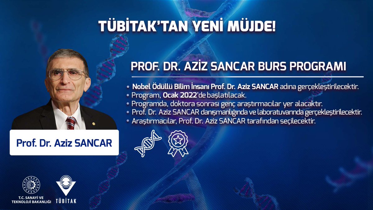Tubitak's tweet photo. Nobel Ödüllü Bilim İnsanı Prof. Dr. Aziz Sancar öncülüğünde ilk defa gerçekleştirilecek Prof. Dr. Aziz Sancar Burs Programı ile araştırmacılarımızı desteklemeye devam ediyoruz!🌟

Geleceğimizin bilim insanları için değerli hocamızın izinde ilerliyoruz.

https://t.co/0G0VQB3jh5 https://t.co/pHsNsT61iT