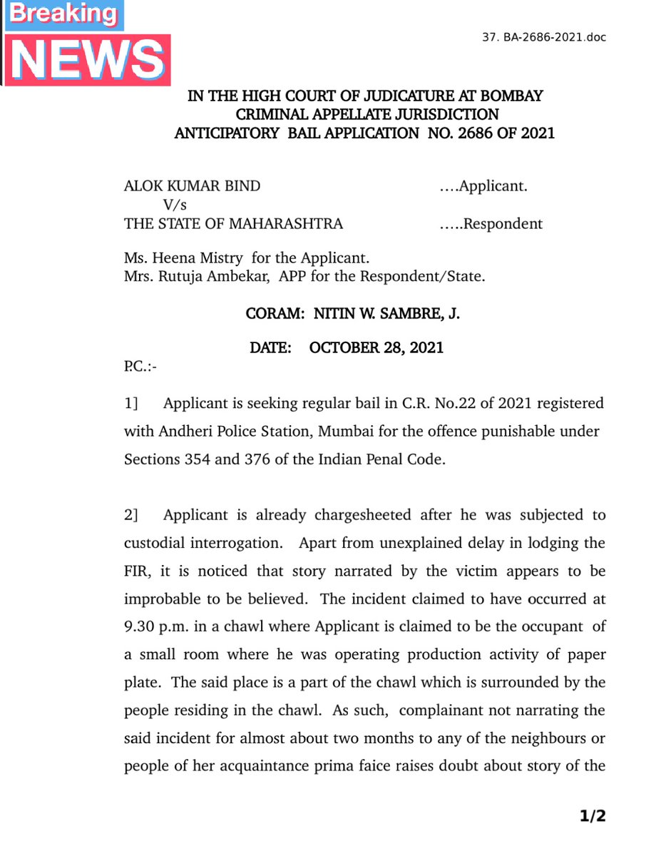 vaastavngo's tweet photo. One of the victim of IPC section 354 and 376 got bail since the alleged incident in a public place was improbable as per Hon Mumbai High court. 

This victim of false case was part of vaastav NGO.

Thanks to Hon High Court for recognising #LawMisuse https://t.co/rVY6JMQ0BC