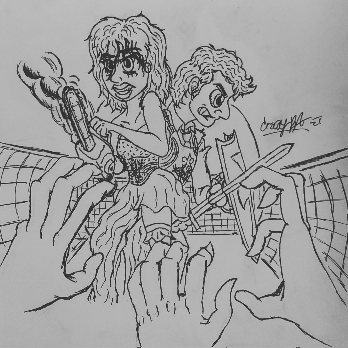 ShockArtsCP's tweet photo. Day 27: Companion
Here we have the newly weds, Clara and Koldo from Rec.3: Genesis.
Drawn by co-founder @cactusinsane 

#artistsontwitter
#plastober2021 #arttrober2021 #Artober2021 #drawtober2021 #plastober #traditionalart #Companion #rec3genesis #bride #zombie #apocalypse https://t.co/1wiR5w57zi